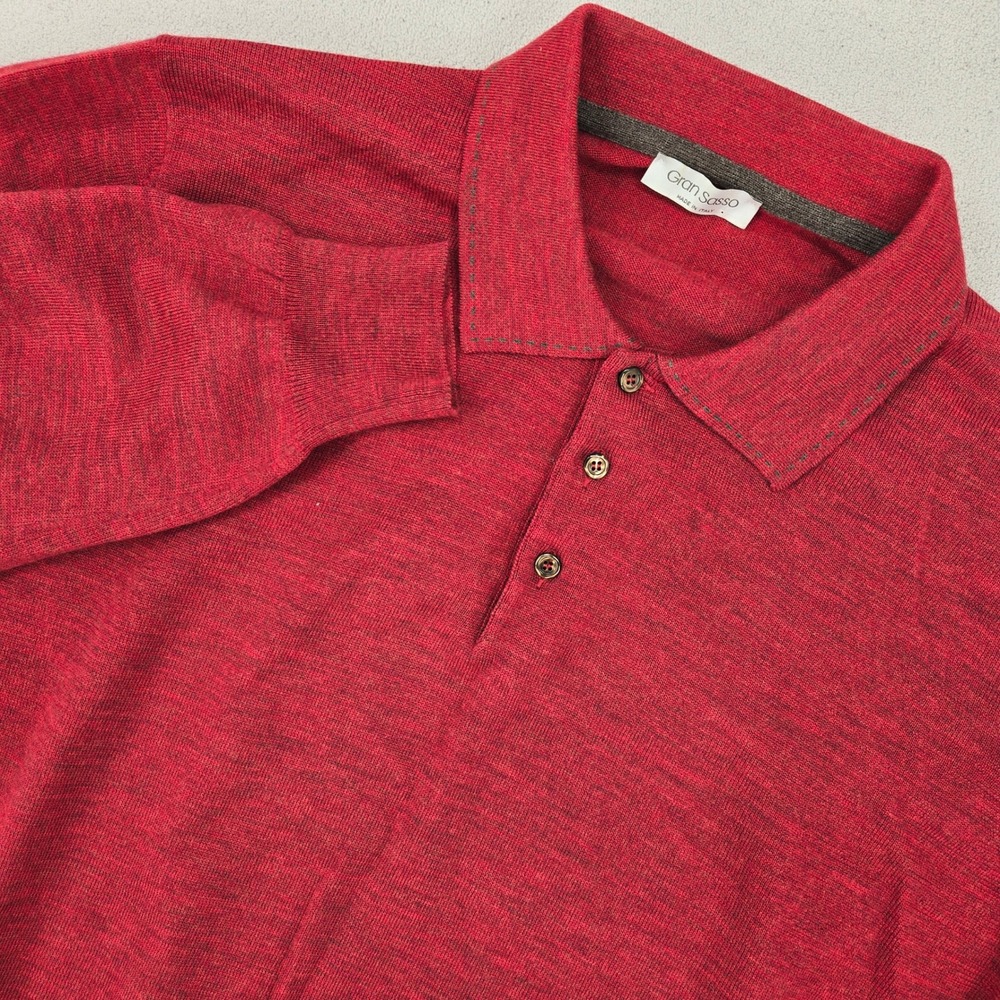 Gran Sasso 54 Long Sleeve Virgin Wool‎ Polo Sweater Mens Red Heather Italy